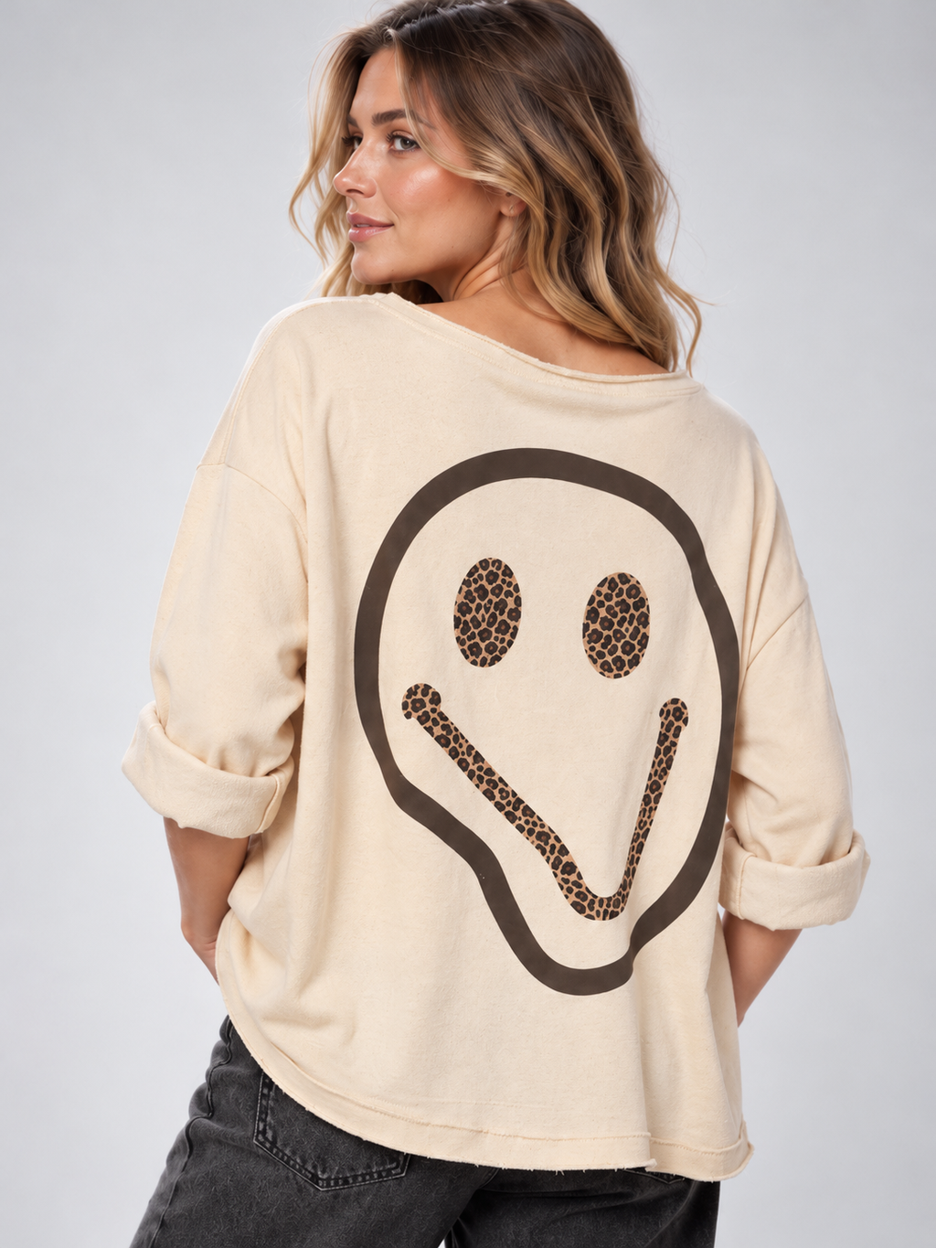 Sudadera Smile en blanco roto