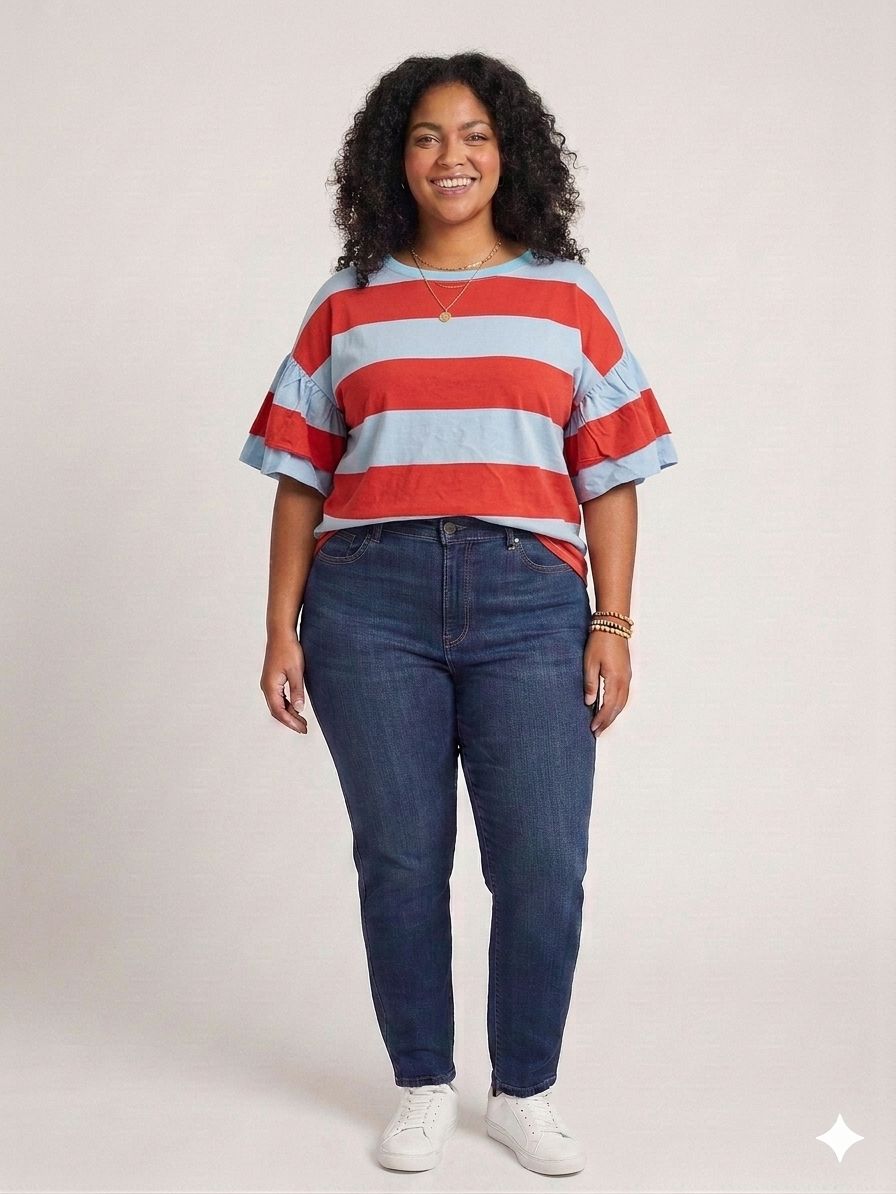 Camiseta Leire en Rojo y azul celeste