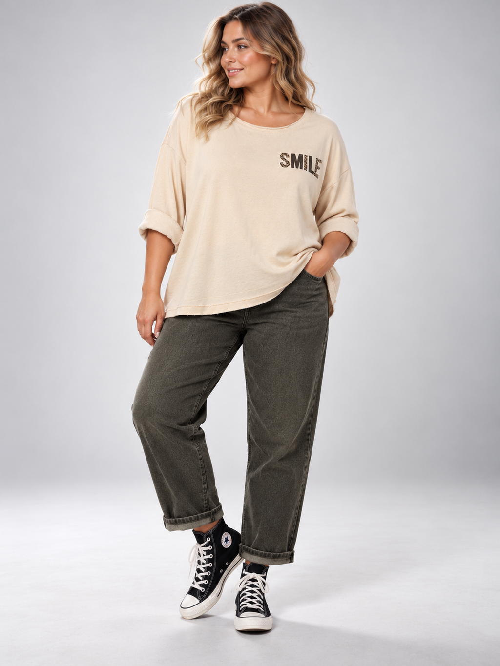 Sudadera Smile en blanco roto
