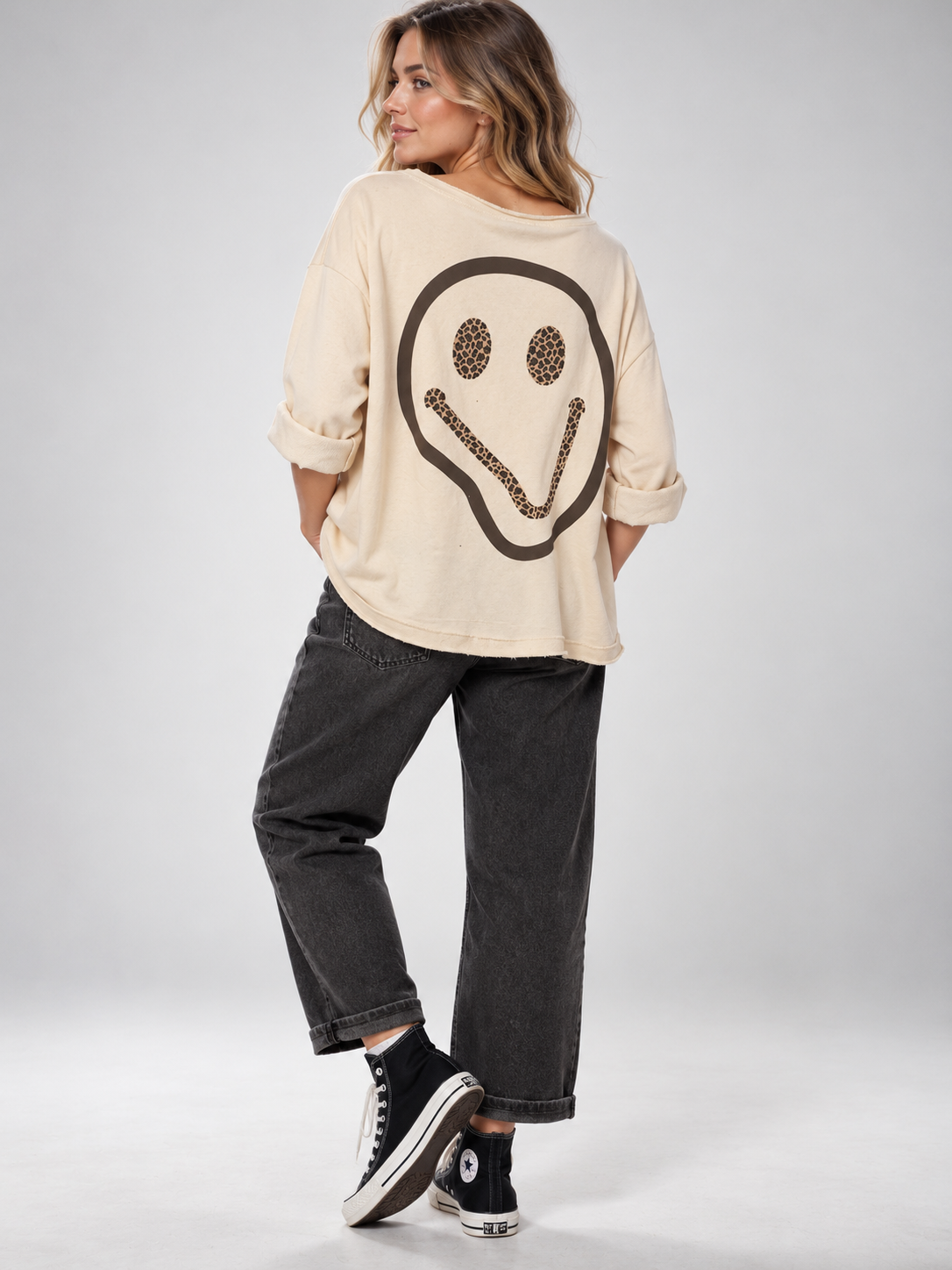 Sudadera Smile en blanco roto